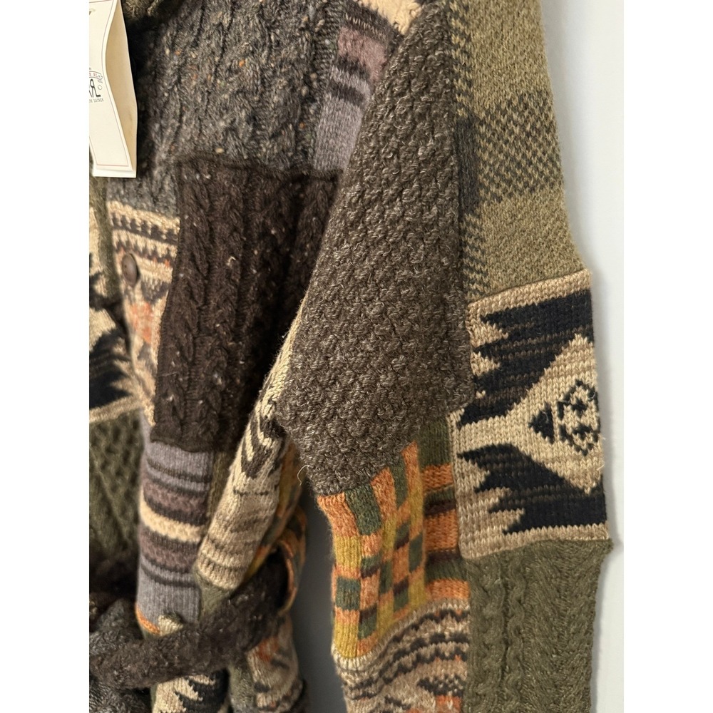 NWT RRL Double RL Patchwork Ranch Cardigan Shawl Collar Belted Wool Blend Mens S - Picture 4 of 16